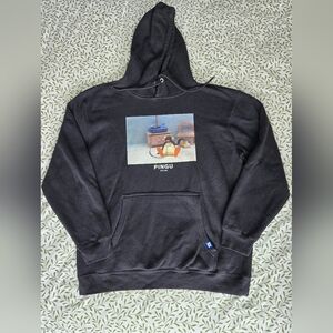 🇨🇦 Retrokid x Pingu Black Graphic Hoodie Listening to Records Size XL 🇨🇦